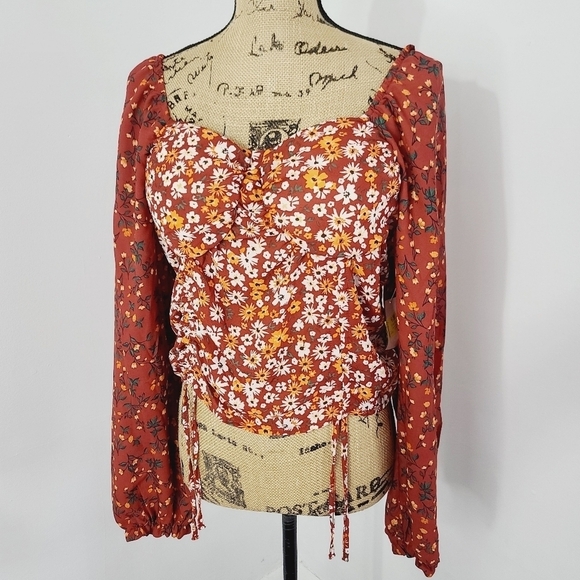 NWT Madden Girl  Orange Floral Smocked  Off Shoulder Crop Top XXL Plus Size - Picture 1 of 11
